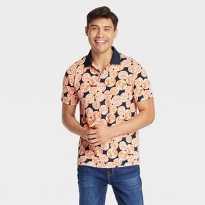 Goodfellow Men’s performance golf polo shirt navy citrus orange slice print XL